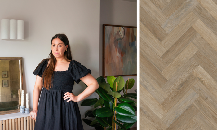 Karndean Designflooring Hayfield Oak wood LVT flooring in herringbone at Anna Mackie-East home