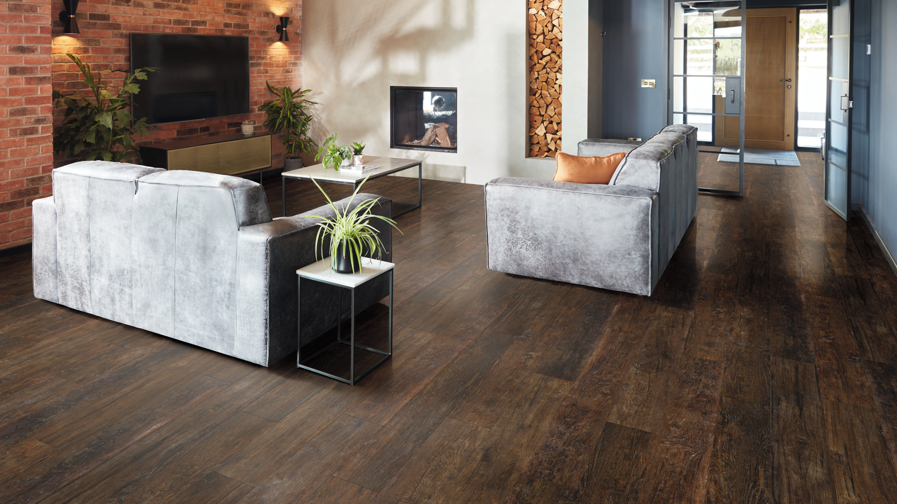 Medina Weathered Oak lvp floors bring rustic charm to a living room