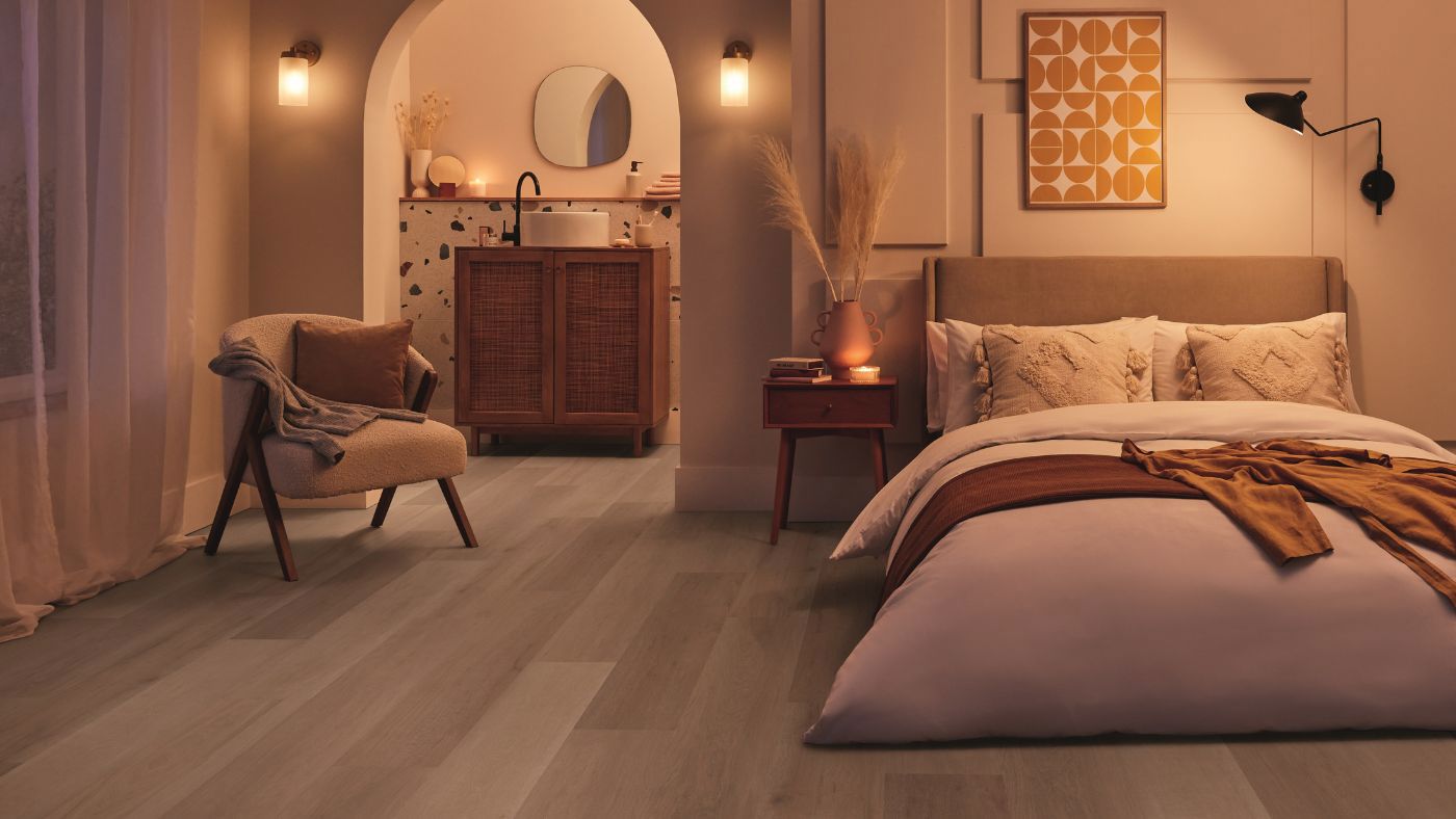 Elevate your bedroom area with opulent luxury vinyl flooring.
