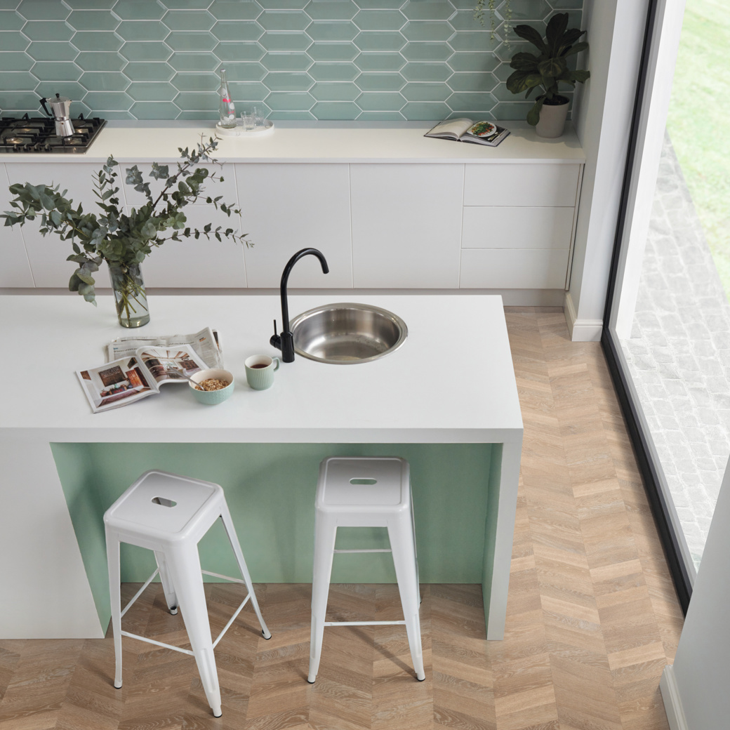 Kitchen with chevron Pale Limed Oak CH-KP94 floors