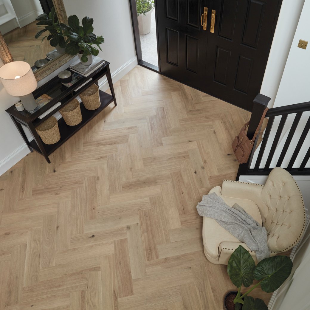 Herringbone Canadian Urban Oak SM-RKP8116 in an entryway