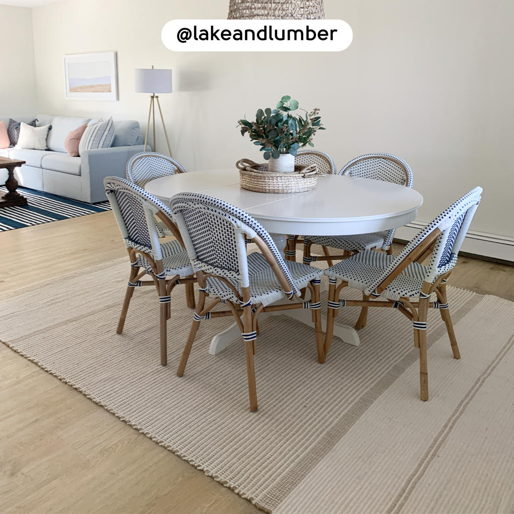 Dining room with Washed Butternut RKP8108 floors; photo credit: @lakeandlumber